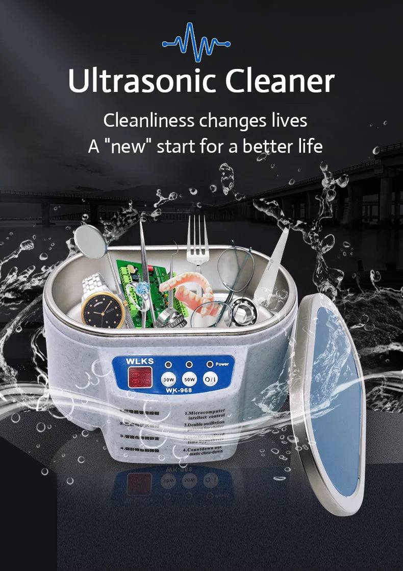 Ultrasonic Cleaner 30/50W Sonicator Bath 40Khz Degas for Watches Contact Lens Glasses Denture Teeth Electric Makeup Razor