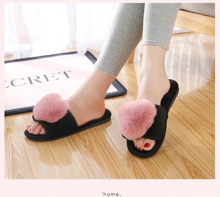 Women Indoor Warm Home Slippers Bedroom Cute Heart Pattern Non-slip Soft Comfort Plush House Slippers Shoes Autumn Winter