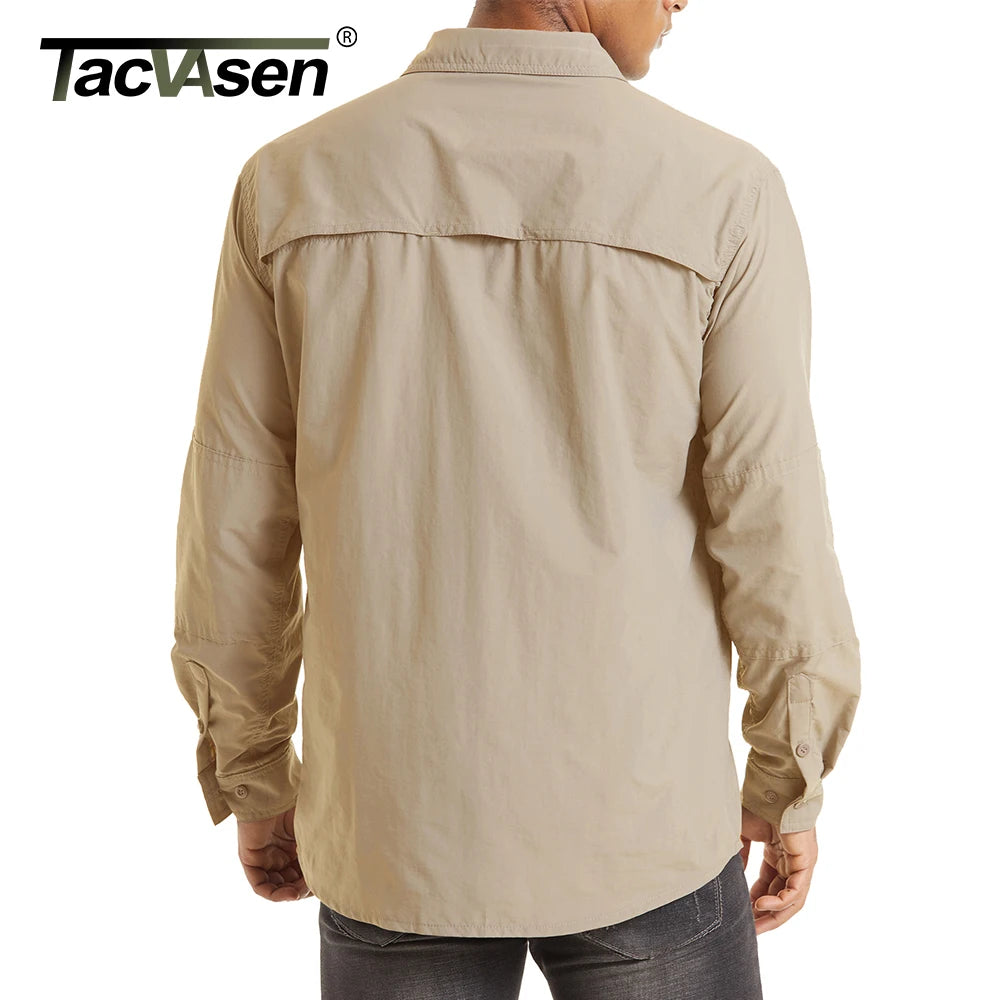 TACVASEN With 2 Chest Zipper Pockets Cargo Shirt Men's Quick Drying Skin Protective Long Sleeve Work Shirt Male Tops Outdoor