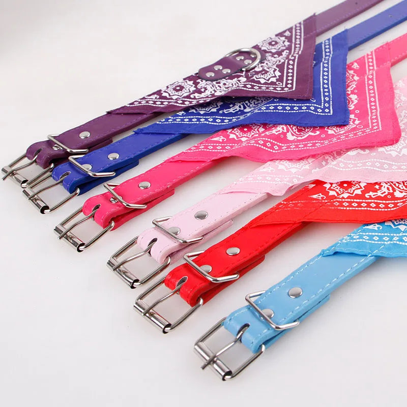 Pet Bandanas Collar for Dogs Cats Adjustable PU Leather Triangular Bibs Scarf Collar with Paisley Pattern for Puppy Accessories