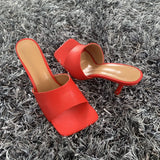 2024 New Summer Women Sandals Square Toe Ladies Heel Mules Sexy Thin High Heels Sandals Slippers Female Fashion Woman Shoes