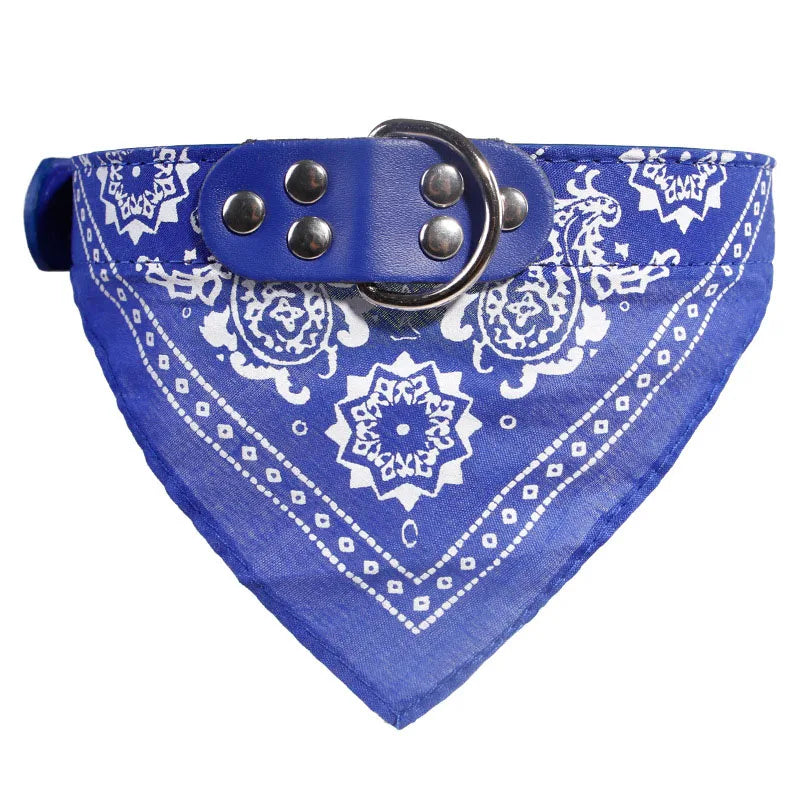 Pet Bandanas Collar for Dogs Cats Adjustable PU Leather Triangular Bibs Scarf Collar with Paisley Pattern for Puppy Accessories