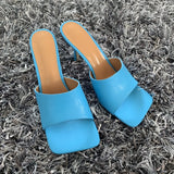 2024 New Summer Women Sandals Square Toe Ladies Heel Mules Sexy Thin High Heels Sandals Slippers Female Fashion Woman Shoes