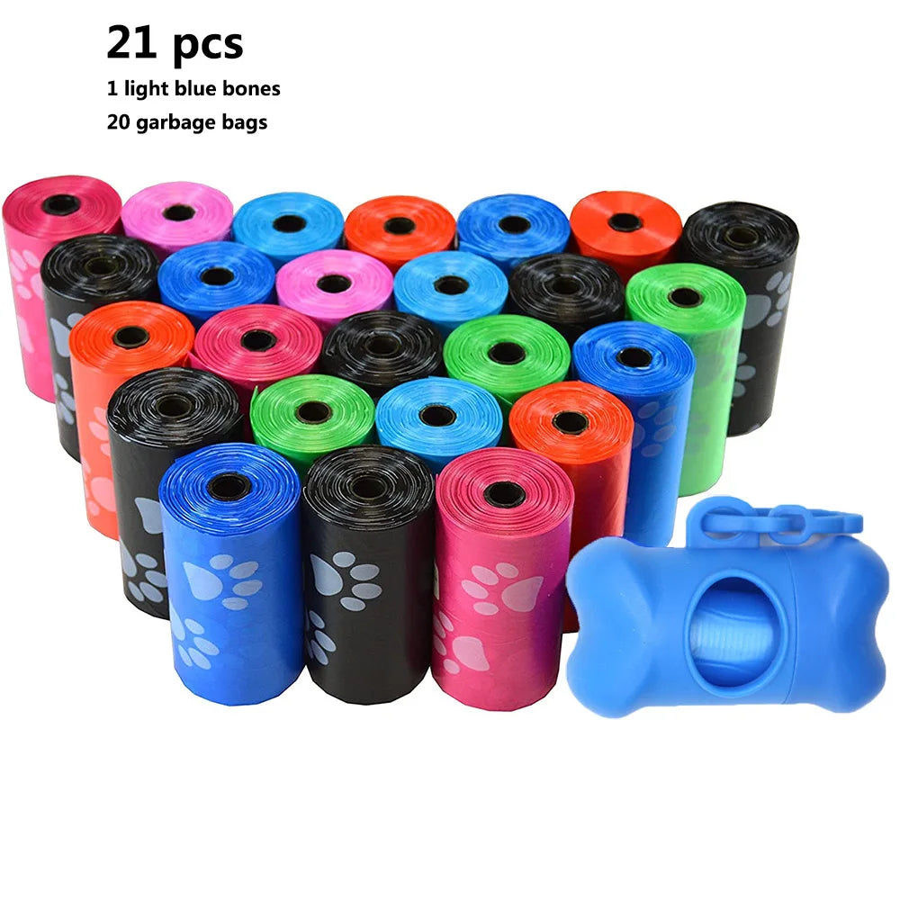 21 pcs Degradable Pet Dog Waste Poop Bag With Printing Doggy Bag Degradable Pet Waste Clean Poop Bags Dog Up Clean Bag Dispenser