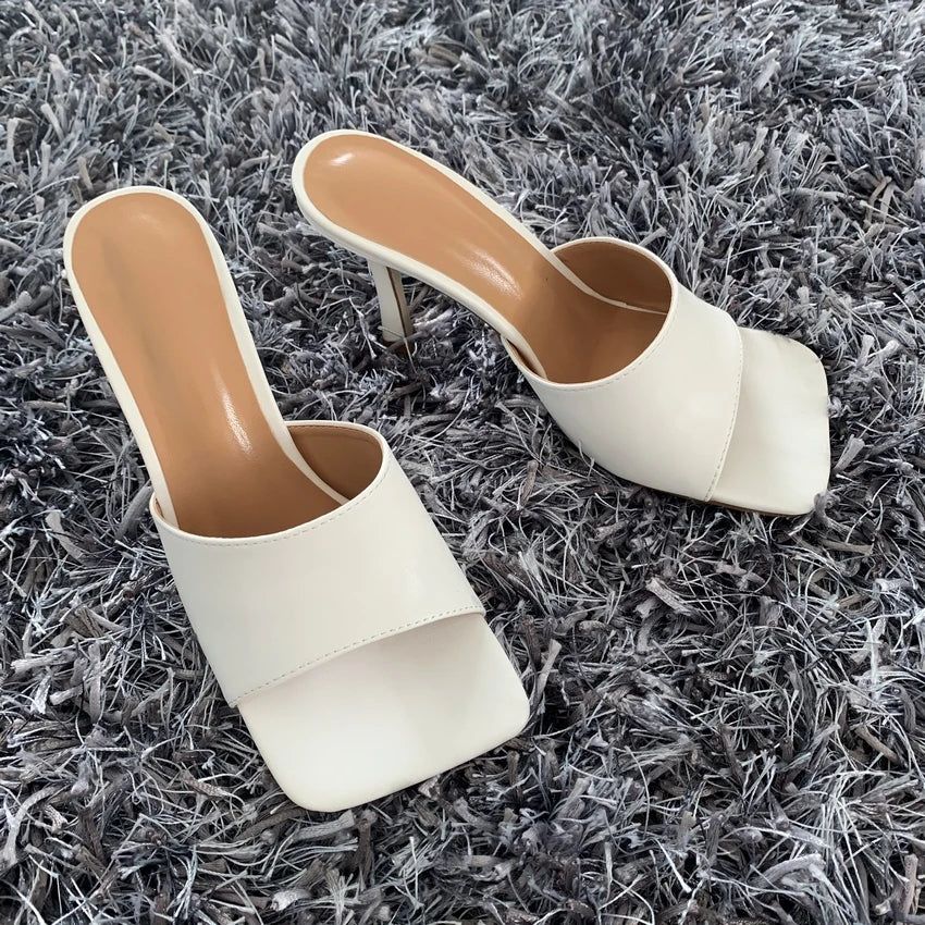 2024 New Summer Women Sandals Square Toe Ladies Heel Mules Sexy Thin High Heels Sandals Slippers Female Fashion Woman Shoes