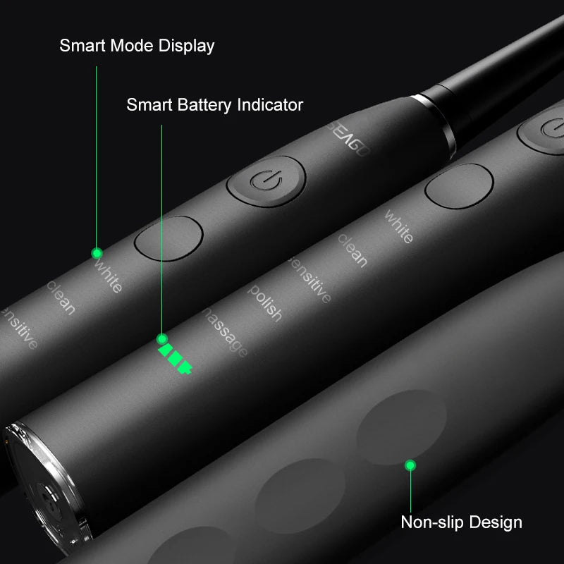 Seago Electric Sonic Toothbrush USB Rechargeable Adult 360 Days Long Battery Life IPX7 4 Replacement Heads Travel Box  SG-575