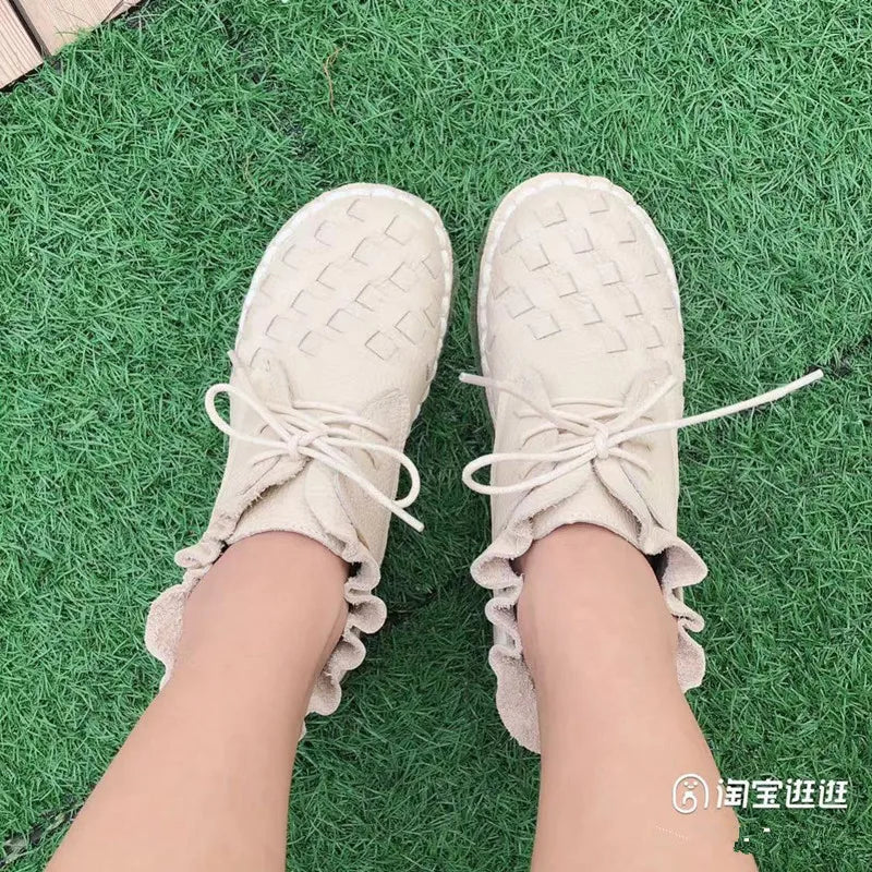 Careaymade-New style Head layer cowhide pure handmade weave shoes,the retro art mori girl shoes,lady Casual shoes,Any color