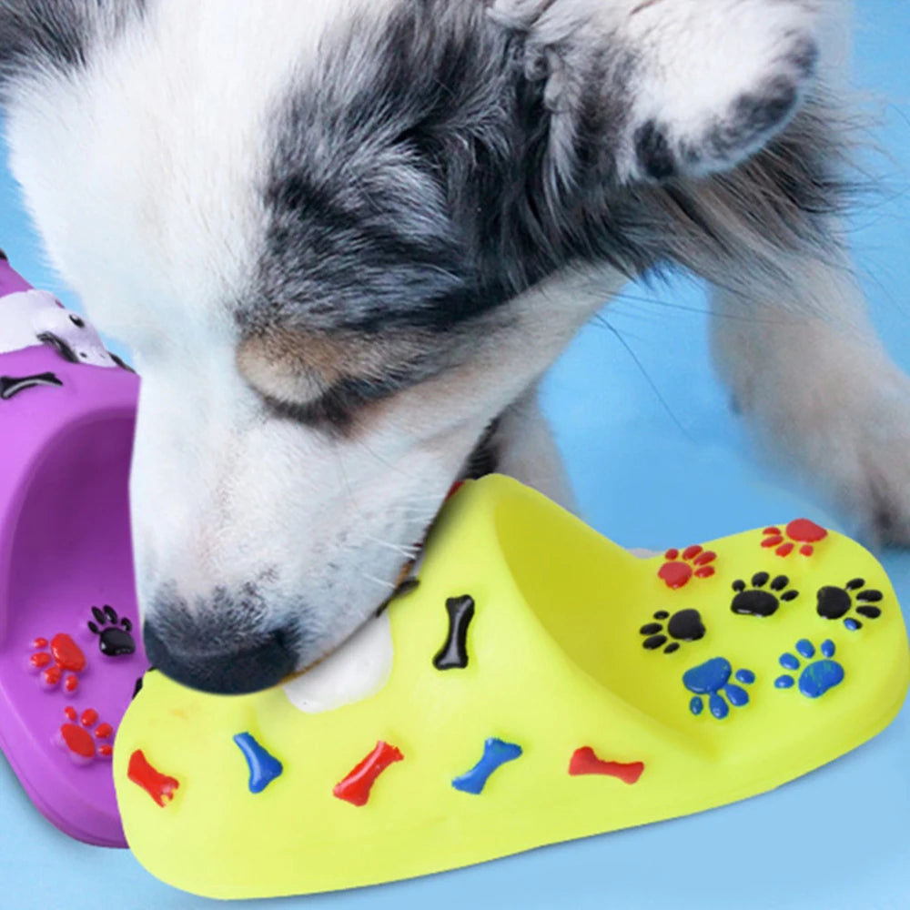 1pc Puppy Slipper Toy Fun Interactive Toy Cartoon Paw Dog Teething Toy Pet Squeaky Toy Dog Bite Sound Realistic Toy