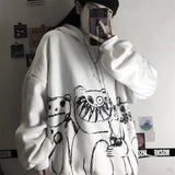 QWEEK Goth Harajuku Hoodie Punk Anime Oversized Sweatshirt Graffiti Hoodies Women Cartoon Print Hoodie 2021 Streetwear Women