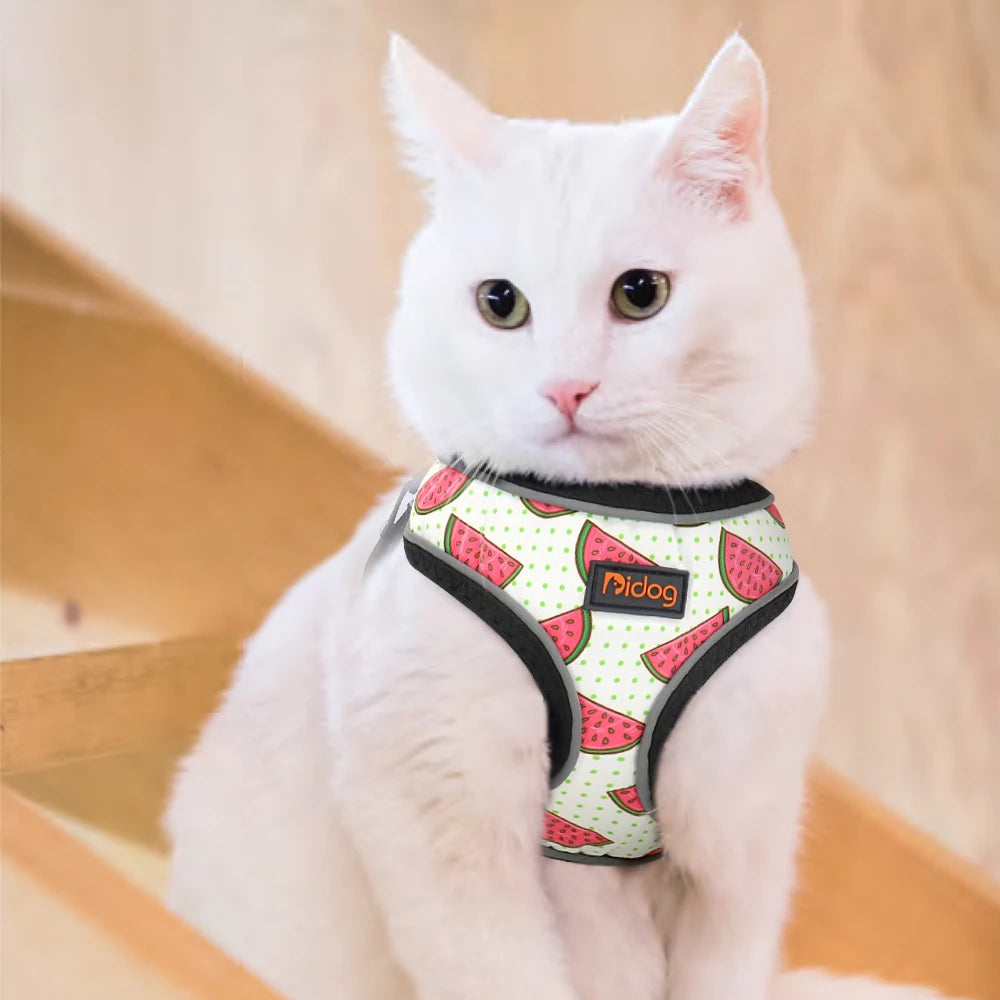 Mesh Nylon Cat Harness Reflective Kitten Dog Vest Harnesses Small Dogs Cats Printed Harness Vests Chihuahua Yorkshire