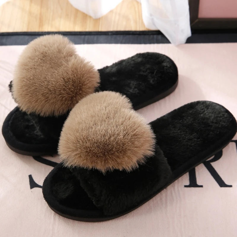 Women Indoor Warm Home Slippers Bedroom Cute Heart Pattern Non-slip Soft Comfort Plush House Slippers Shoes Autumn Winter