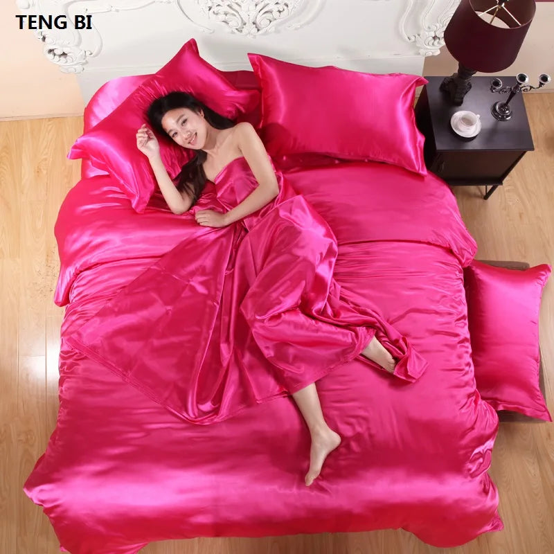 HOT! 100%  Silk Bedding Fashion Bedding set Pure color A/B double-sided color Simplicity Bed sheet, quilt cover pillowcase 2-5pc