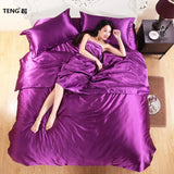 HOT! 100%  Silk Bedding Fashion Bedding set Pure color A/B double-sided color Simplicity Bed sheet, quilt cover pillowcase 2-5pc