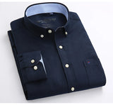 S~6XL Cotton Oxford Shirt For Mens Long Sleeve Plaid Striped Casual Shirts Male Pocket Regular-Fit Button-Down Work Man Shirt