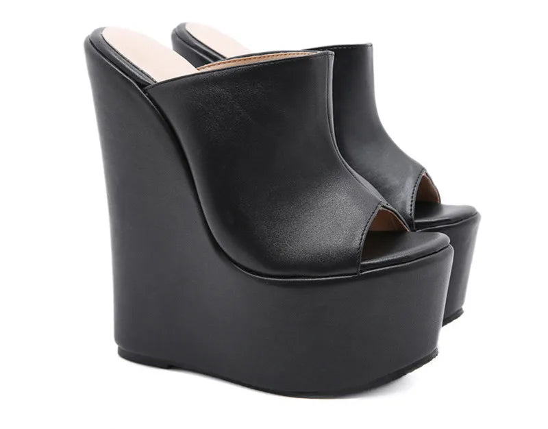 Eilyken Peep Toe Platform Wedge Mules Slippers Women Summer Sexy Super High Pumps Sandal Shoes Black 35-42