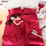 HOT! 100%  Silk Bedding Fashion Bedding set Pure color A/B double-sided color Simplicity Bed sheet, quilt cover pillowcase 2-5pc