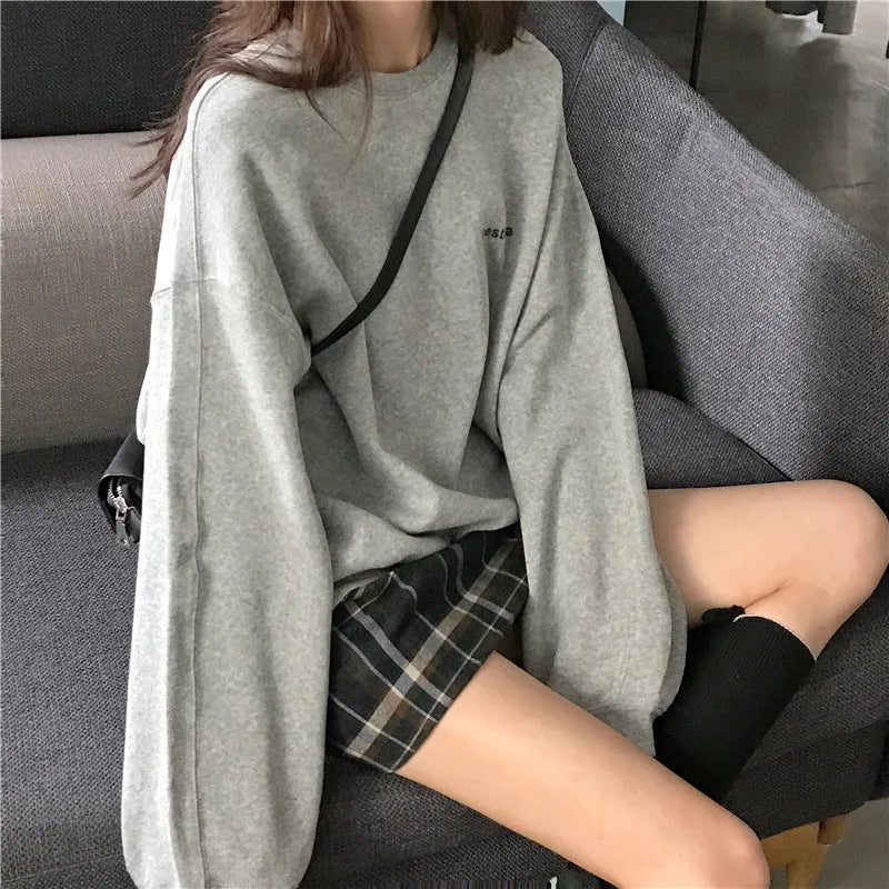 Jielur New Kpop Letter Hoody Fashion Korean Thin Chic Women's Sweatshirts Cool Navy Blue Gray Hoodies for Women M-XXL