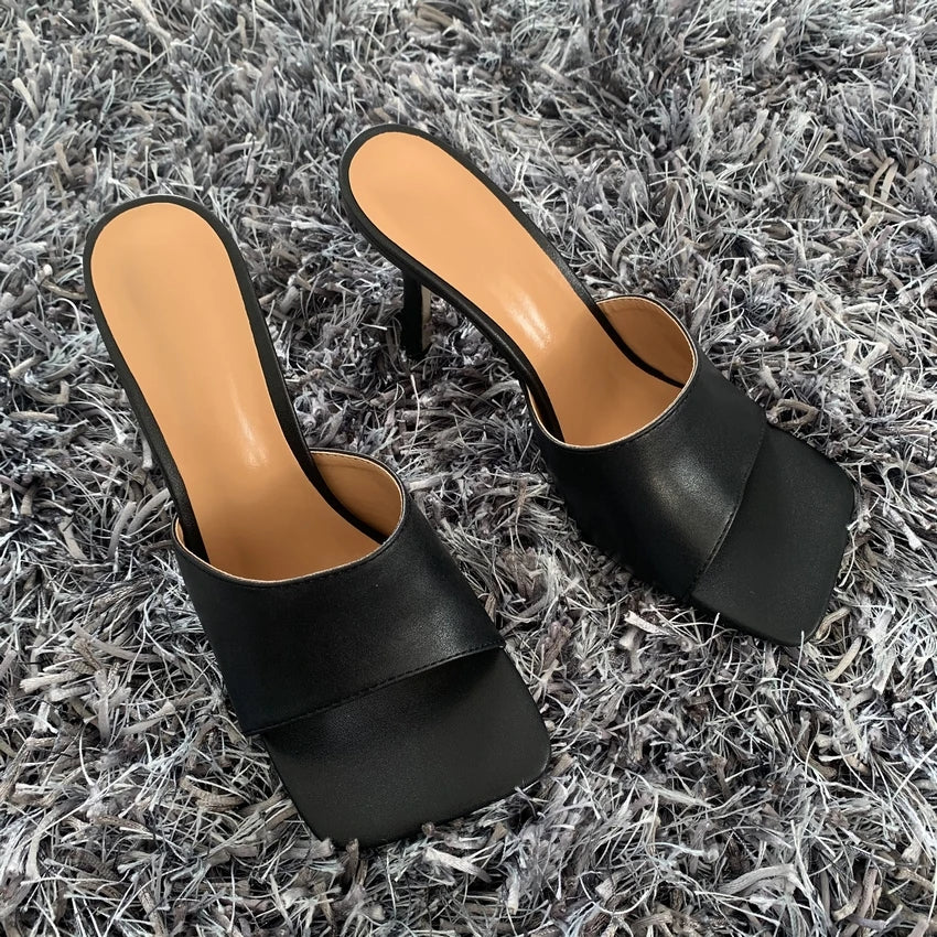 2024 New Summer Women Sandals Square Toe Ladies Heel Mules Sexy Thin High Heels Sandals Slippers Female Fashion Woman Shoes