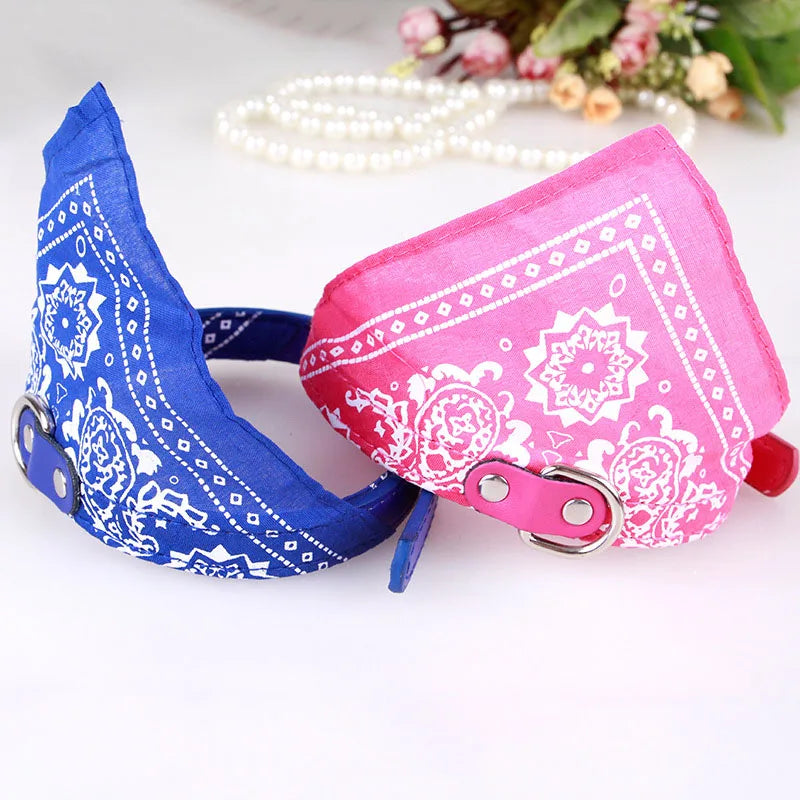 Pet Bandanas Collar for Dogs Cats Adjustable PU Leather Triangular Bibs Scarf Collar with Paisley Pattern for Puppy Accessories