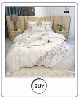 Modern Art Gold Embroidery 100S Egyptian Long-staple Cotton Luxury Bedding Set Quilt Cover Bed Linen Pillow Shams Bedclothes