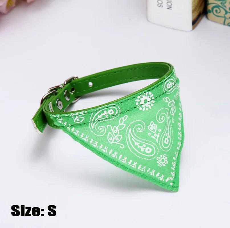 Pet Bandanas Collar for Dogs Cats Adjustable PU Leather Triangular Bibs Scarf Collar with Paisley Pattern for Puppy Accessories