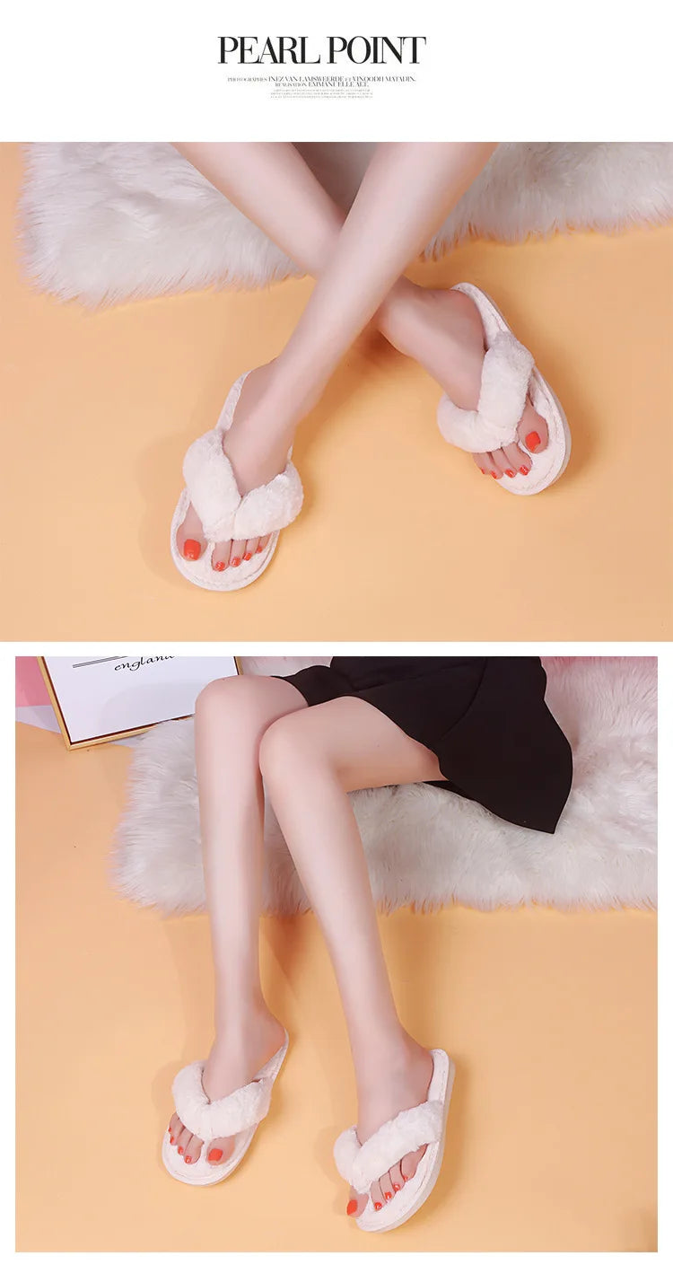 Warm Fluffy Slippers Women Cozy Faux Fur Cross Indoor Floor Slides Flat Soft Furry Shoes Ladies Female Celebrities Flip Flops