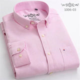 S~6XL Cotton Oxford Shirt For Mens Long Sleeve Plaid Striped Casual Shirts Male Pocket Regular-Fit Button-Down Work Man Shirt