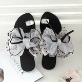 2024 Summer Cute Bowtie Decorate Non-Slip Sandals Slipper Flats Mules Casual Fashion Female Beach Flip Flops Mesh Beach Slides