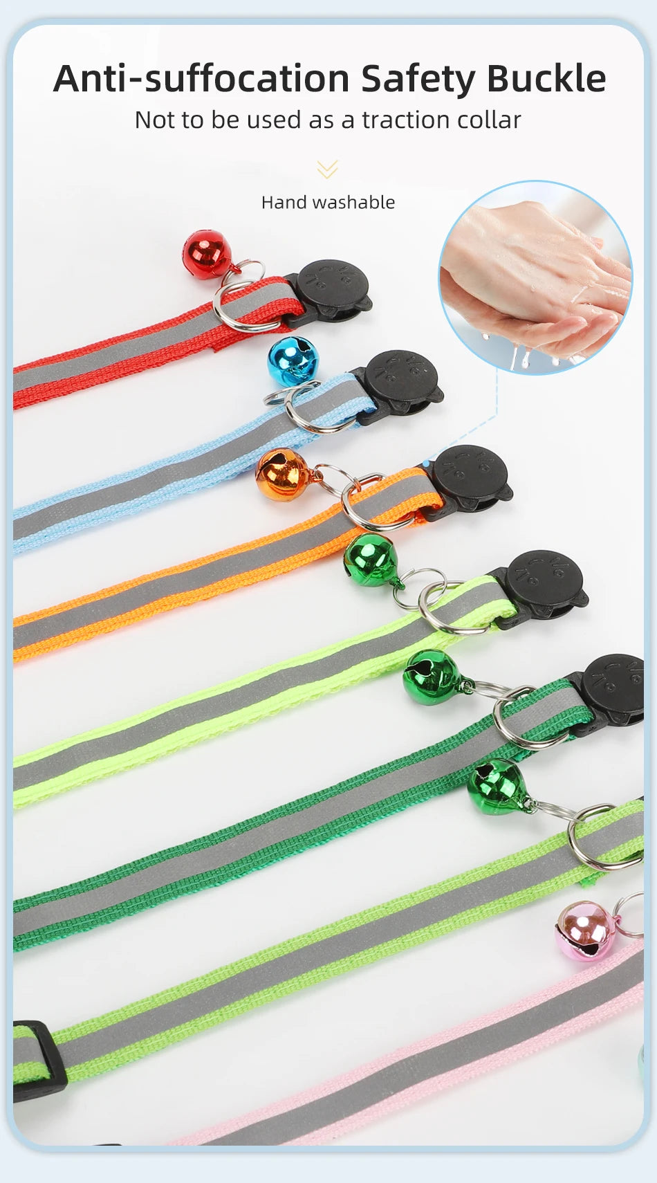 ROJECO Colorful Cat Collar With Bell Adjustable Safety Reflective Pet Collars For Cats Supplies Kitten Buckle Necklace Pet Leash