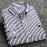 S~6XL Cotton Oxford Shirt For Mens Long Sleeve Plaid Striped Casual Shirts Male Pocket Regular-Fit Button-Down Work Man Shirt