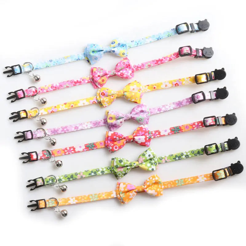 Floral Pet Cat Collar Dog Accessories Collier With Bell Chats Bow Bandana Sunflower Necklace Goats Supplies Breakaway Charm