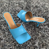 2024 New Summer Women Sandals Square Toe Ladies Heel Mules Sexy Thin High Heels Sandals Slippers Female Fashion Woman Shoes