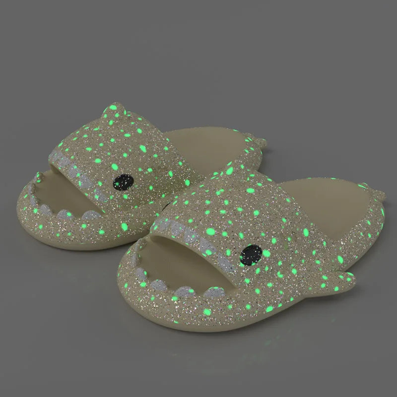 Christmas Fluorescence Shark Slippers Women Men Summer Luminescent Thick-soled Slides Non-slip Flip Flops Gift Sandals Shoes