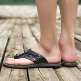 2023 Summer Handmade Leather Slippers Trendy Fashion Men's Flip-flops Outdoor Breathable Comfortable Men and Simple Sandals