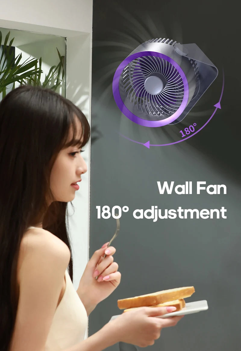 Cordless Electric Fan 4000mah Wireless Portable Air Circulator Fan Desktop Wall Ceiling Air Cooling Cooler Quiet Ventilator