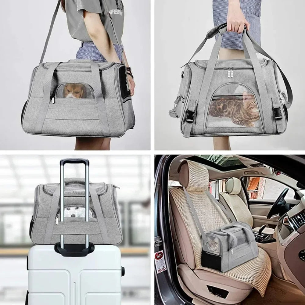 Travel Bag for Dog Cat Softl Pet Carriers Portable Breathable Foldable Bag Pets Transport Handbag with Locking Safety Zippers