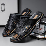 Genuine Leather Men Slippers Crocodile Grain Slip On Slipper Man Summer Shoes For Men Slides Casual