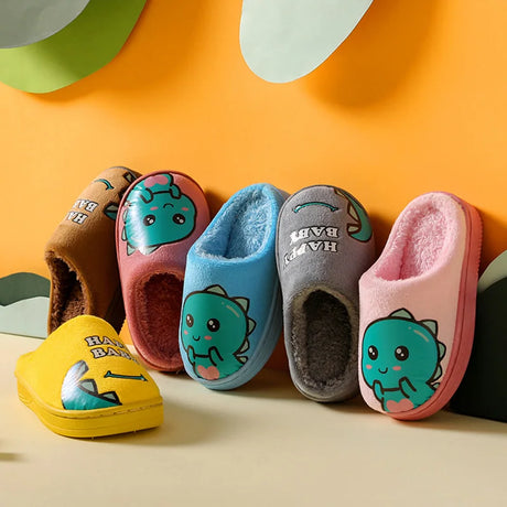 Winter Children‘s Slippers New Kids Slippers Dinosaur Warm Plush Indoor Autumn Non-Slip Soft Plush Slipper For Boys Girls 2024