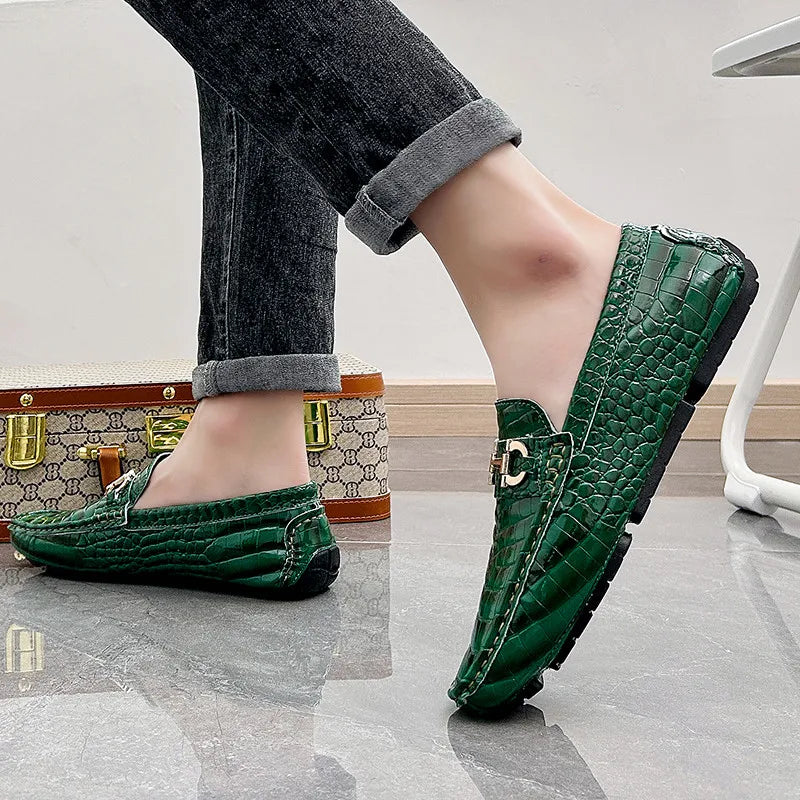 High Quality Snakeskin Leather Men Loafers Green Luxury Men Casual Shoes Comfort Lightweight Macasin Shoes For Men Plus Size 48