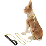 Strong Chew-Proof 18k Gold Metal Cuban Chain Dog Leash with Leather Handle Stainless Steel Cuban Link Puppy Dog Walking Leash