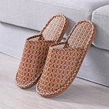 Bamboo Weaving Home Linen Slippers Summer Cooling Woven Rattan Sandals Indoor Non-slip Slides Unisex Bedroom Shoes Zapatillas