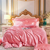 High-end Blending Natural Mulberry Silk Bedding Set Luxury Satin Silky Queen Size Duvet Cover Set with Sheets King Size Bed Set