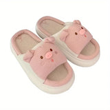 Slippers for Women Linen Cotton Home Shoes Thick Soft Sole Lovely Pig Non-slip for Outdoor for Four Seasons Korean Style