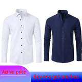 6xl New Spring and summer  elastic force non-iron men's long-sleeved business casual shirt solid color mercerized vertical shirt