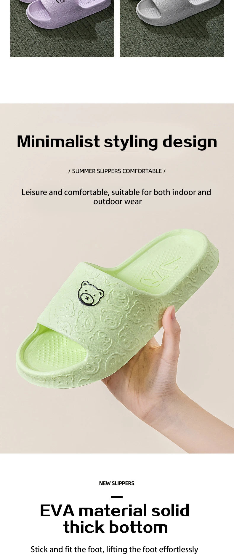 Shower Slippers Women Thick Platform Flat Bear Cat Cartoon Slipper Flip Flops Summer Beach Sandals Lady Home Slides