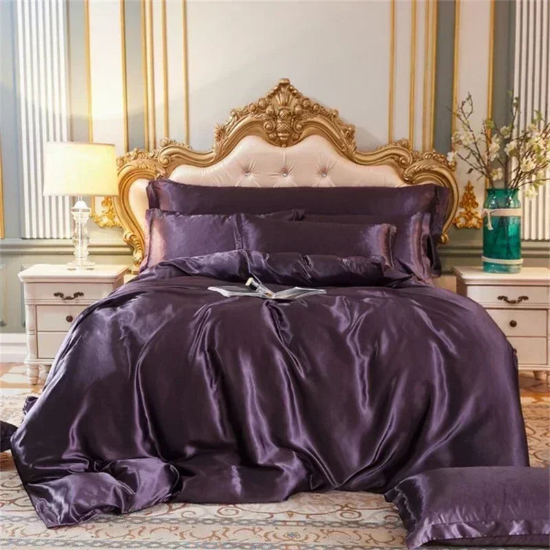 High-end Blending Natural Mulberry Silk Bedding Set Luxury Satin Silky Queen Size Duvet Cover Set with Sheets King Size Bed Set