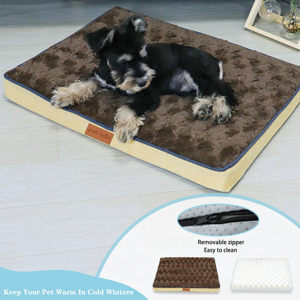 Memory Foam Pet Bed With Removable Washable Faux Fur Cover Orthopedic Waterproof Dog Bed For Crate Anti-Slip Bottom Dog Bed