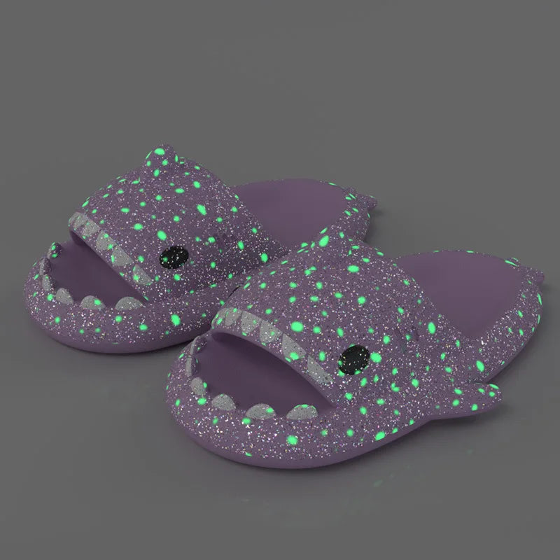 Christmas Fluorescence Shark Slippers Women Men Summer Luminescent Thick-soled Slides Non-slip Flip Flops Gift Sandals Shoes