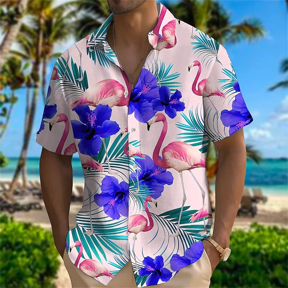 2025 Summer Animal Crane Men Hawaiian Shirt 3d Plant Shirt For Men Flower Print Plus Size Hawaiian Shirts Beach Flower Shirt 5xl