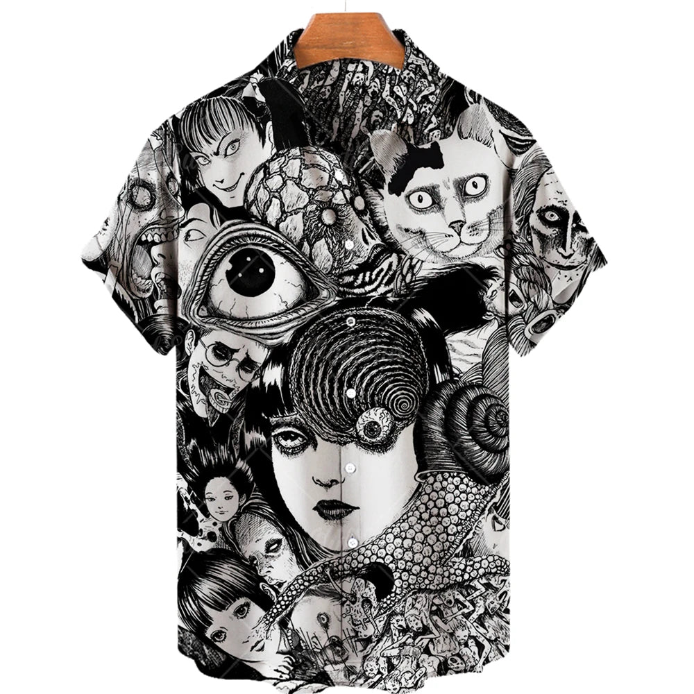 2023 Summer New Men's Shirt 3D Printed Horror Pattern Hawaiian Fashion Designer Men's Horror Shirts Movie Print 3XL Tops